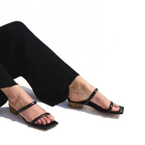 New Cult Gaia Liz bamboo leather minimalist strappy square toe sandal flat